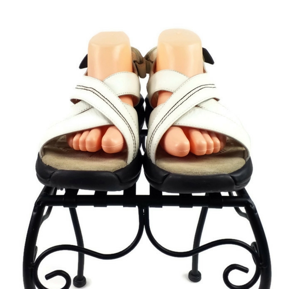 MBT Habari Birch White Leather Rocker Bottom Toning Sandals Womens US Size 11